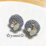 くるみボタンピアス 冬生地ビジュー