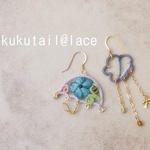 original wire charm 01=傘と雨雲のピアス=〈送料無料〉〈タティングレース〉