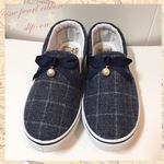 ♡今だけ送料無料♡すぐ届く！【M/L】チェック柄一粒パールスリッポン♪ネイビー