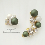 カーキ♪イヤーカフ&ピアス-forest green autumn bijou-【2点セット】