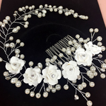 手作りの髪櫛 ブライダル 花 カチューシャ 女性パールジュエリーカチューシャブライダルティアラウェディングアクセサリー髪飾