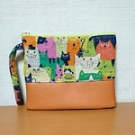 ペタンコポーチ猫ｸﾞﾘｰﾝ