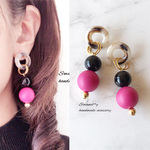 ❇️べっ甲×pink×Black  大ぶりピアス/イヤリング