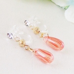 【￥300】朱色のマーブルドロップ・樹脂ノンホールピアス