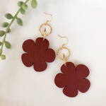ウッドフラワーピアス♡ボルドー