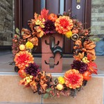 ◆◆honotaku117様専用◆◆/No.wreath-14651/★ギフト/花/玄関リース★/アートフラワー/ハロウィン・リース（オレンジ・ダリア５）/41cm