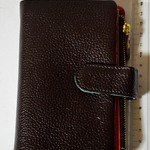 牛革　二つ折りミドルウォレット　ミックスカラー　ダークブラウン