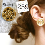 259＊メタリックゴールドフラワーボタン イヤリング ピアス ハンドメイド