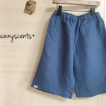 リネンのハーフ丈パンツ  ブルー  130cm