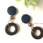 3点限定300円☆コインウッドビーズ(ブルー)☆ウッドリングピアス/いやり