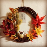 ふくろうと紅葉のリース M
