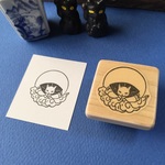 紋様はんこシリーズ　～天満月～　月雲に猫