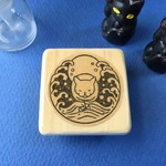 紋様はんこシリーズ　～月の船～　波に香箱猫