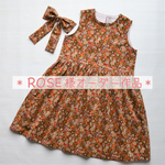 ROSE様オーダー品＊後ろリボンの花柄コーデュロイワンピース＊ブラウン＊140サイズ