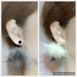 【秋冬ver.】ファー付き 誕生石×パールの2Way樹脂イヤリング