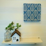 【アウトレット品】リーフ柄（水色）のファブリックパネル  20cm×20cm 