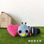 【再販】デニムイモムシのくるみボタンヘアクリップ(ピンク)