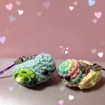 コットン&引き揃え糸使用 編みぐるみ小さな小鳥ストラップ ペアセット🐦