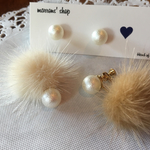 ミンクファーキャッチ×コットンパール ピアス/イヤリング 選べる10color