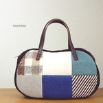 そらまめバッグ(wool patch -bluexbrown-)