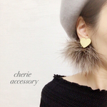 全5色キャッチ風ハート♡×フェザーファーearring