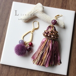 再販5【2017年秋冬新作】Tassel　asymmetry　ピアス/イヤリング　紫系　天然石