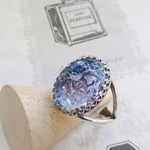 Vintage Icy Grape Glass Cabochon　リング　ブルーグレー×パープル　18×13㍉