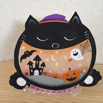 トールペイント ハロウィン 黒猫のプレート