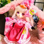 オビツ11/ピンクうさぎの着物ドレス