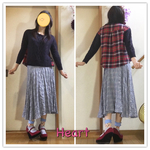 異素材。ニット、コットン。ネイビー、チェック。かわいいトップス💖なんともかわいい組み合わせ❣️❣️