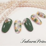 秋色マーブル柄ネイル