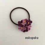 レース編みのお花ヘアゴム むらさき
