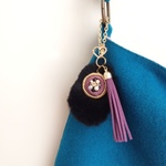 ビーズ刺繡 × リアルファー バッグチャーム （パープル）