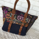 インド刺繍ヴィンテージ布X 岡山デニム X 本革使用 こだわりバッグ！アジアンテイスト大好きな方に！