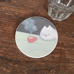 送料込み価格【art-series-吸水コースター(B)teatime-M】にゃんことみーこ