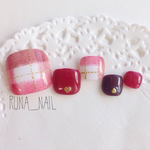 再販♡RUNA♪フットネイル4♡ボルドーブランケットチェックネイルチップ