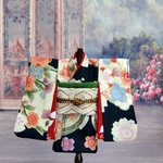 【オーダー制】簡易着物＜桜と撫子（黒）＞