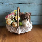 アンティークブーケバスケット チワワ 羊毛フェルト