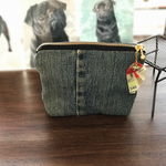 ☆USEDデニム×グレーニュースペーパー☆マチありポーチ付きポケットティッシュケース