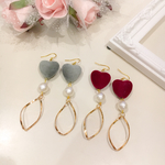 ハートのフロッキービーズピアス