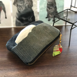 ☆USEDデニム×グレーニュースペーパー☆ポーチ付きポケットティッシュケース