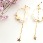 "for you"　コットンパールとスター　ゆれる樹脂ノンホールイヤリング　