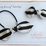 【sorairo様ご予約品】SALE!!ママとお揃い♪mommy & me ボーダーリボンヘアアクセ（ブラックストライプゴム）