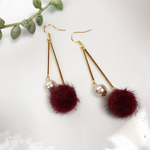 再再販♡ファーボールピアス♡ボルドー