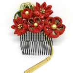 紅色ちりめんの花束コーム