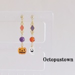 .☆ハロウィン☆*  アメジストとカーネリアンとパンプキンとゴーストのカラーダイヤピアス（ゴールドカラー）