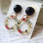 ブラウンのリングのブラックカボション　イヤリング