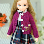 刺繍入りカーディガン（ラズベリー）＊リカちゃん 22cmドール