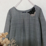 グレンチェックのチュニックワンピお花のバテンレース付き♪