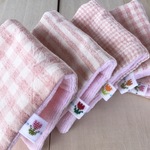 □563 今治タオル&先染ワッシャー プチハンカチ5P ピンク チューリップタグ&プチパフ付き
